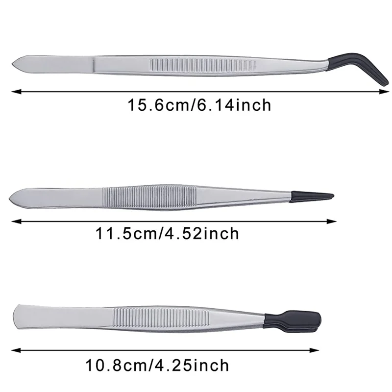 3 Pieces Tweezers with Rubber Tips Tweezers PVC Coated Tweezers Set, Rubber Straight and Flat Tip Tweezers Black