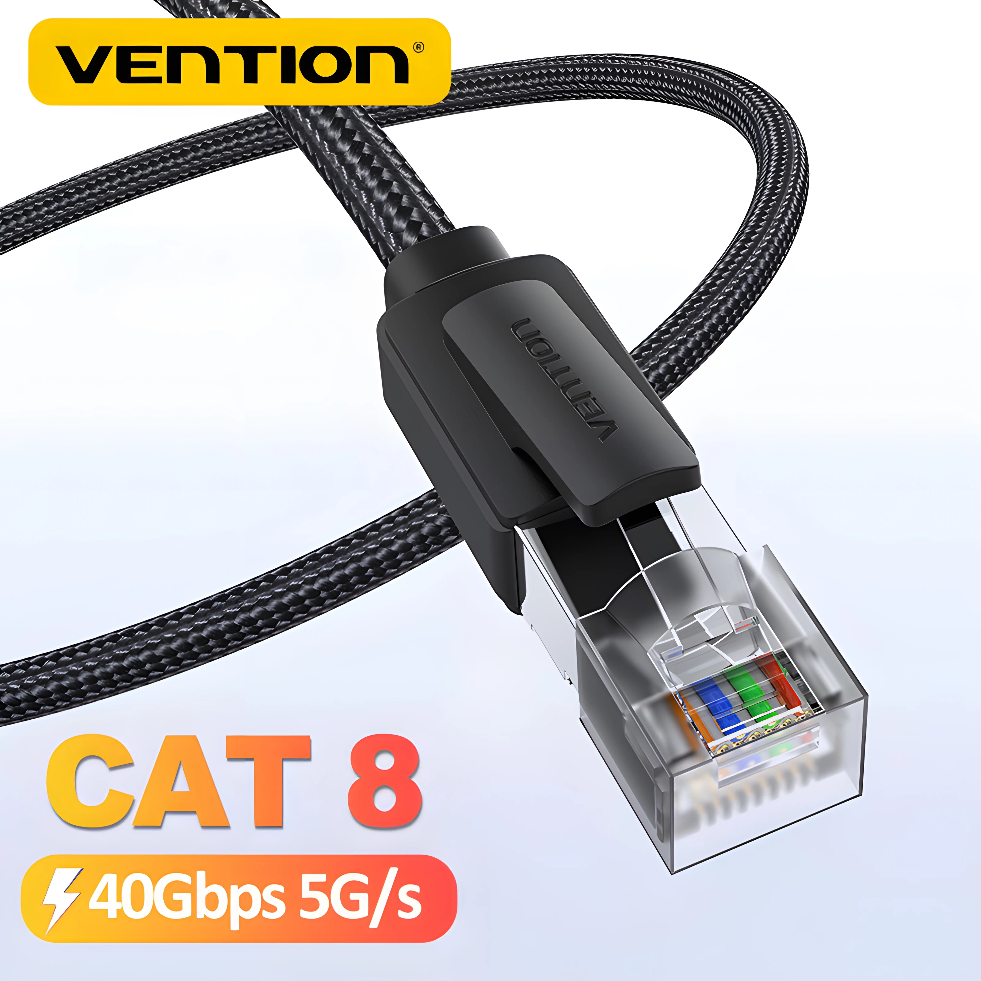 Vention New CAT8 Ethernet Cable 40Gbps 2000MHz CAT 8 Networking Lan Cotton Braided Double Shield PC Modem Laptop PS Router RJ45