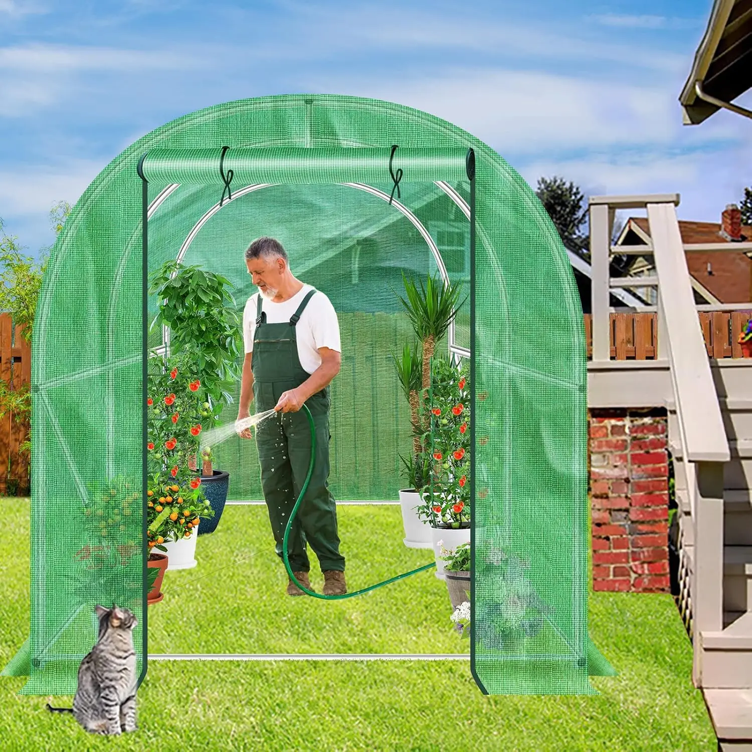 Solution4Patio Portable Tunnel Walk-In Greenhouse, 6.6' X 6.6' X 6.6', Invernadero De Jardín, Unhindered Zipper Door, 4 Screen