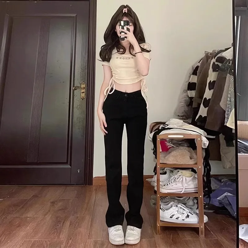 

High Waist Wide Leg Jeans Women's Spring Autumn New Style Slimming for Pear Shaped Body Casual Washed Denim Straight Cut Pants