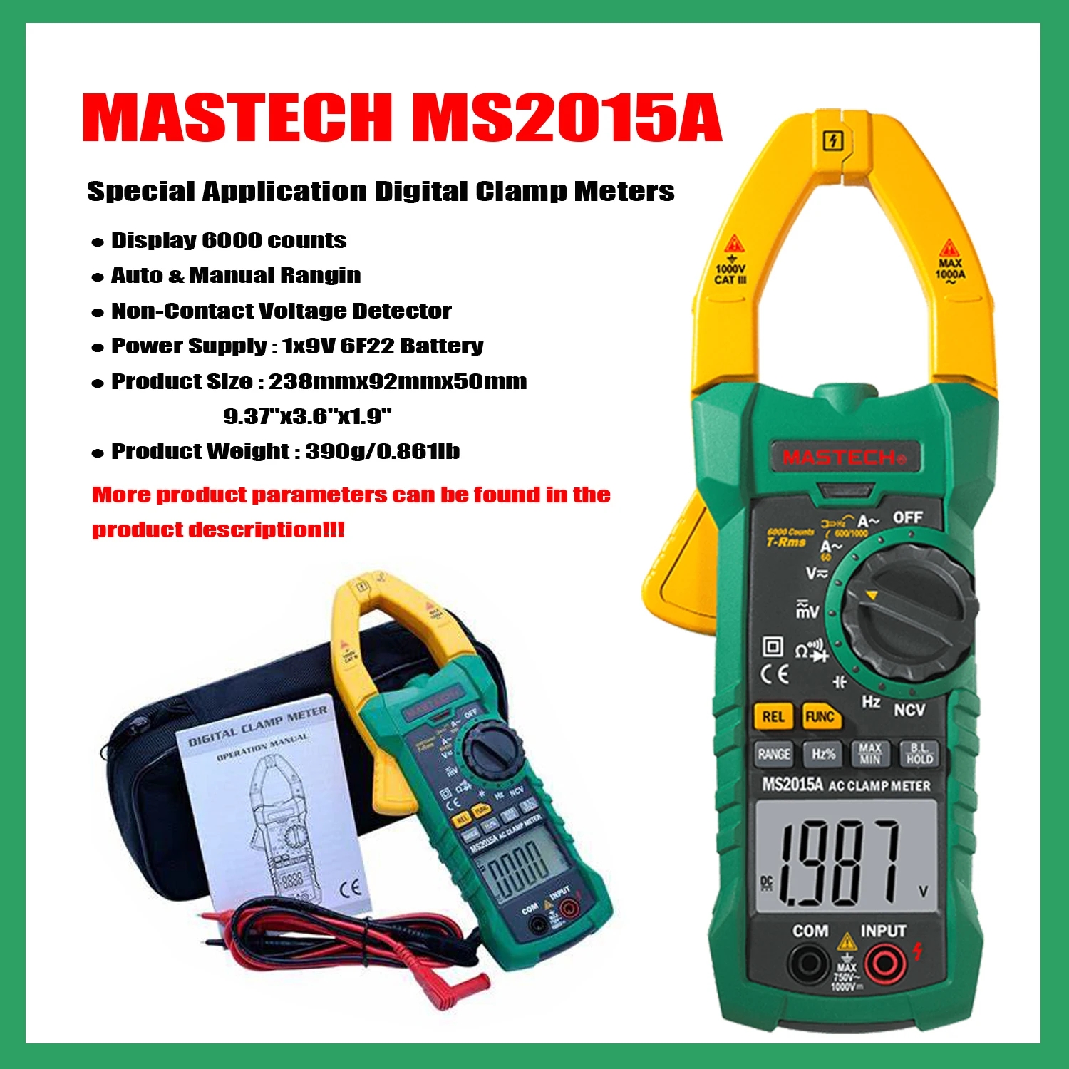 Imagem -02 - Mastech-medidor de Braçadeira Digital ca Dcvoltage Ms2115a Ms2115b Ms2023a Ms2023b Ms2008a Ms2008b Ms2026 Ms2026r Ms2010a Ms209c