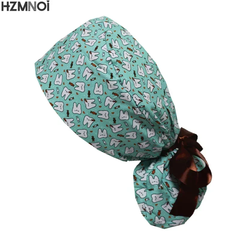 Gorros de algodón para mujer, sección elástica absorbente, gorros de trabajo de enfermería, gorros de laboratorio con estampado de flores, venta al por mayor