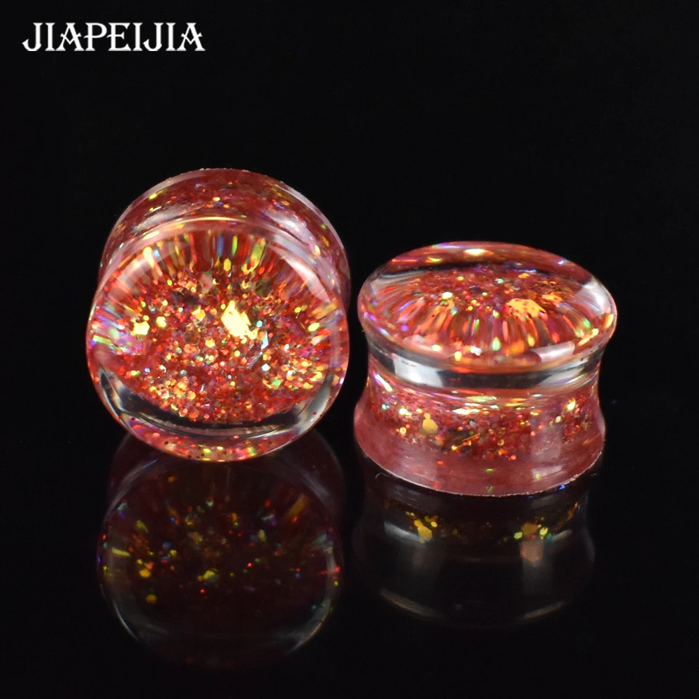 6-50mm Twinkling Paillette Ear Gauges Tunnels Plugs Stretchers Expander Acrylic Double Flared Flesh Tunnels Body Jewelry