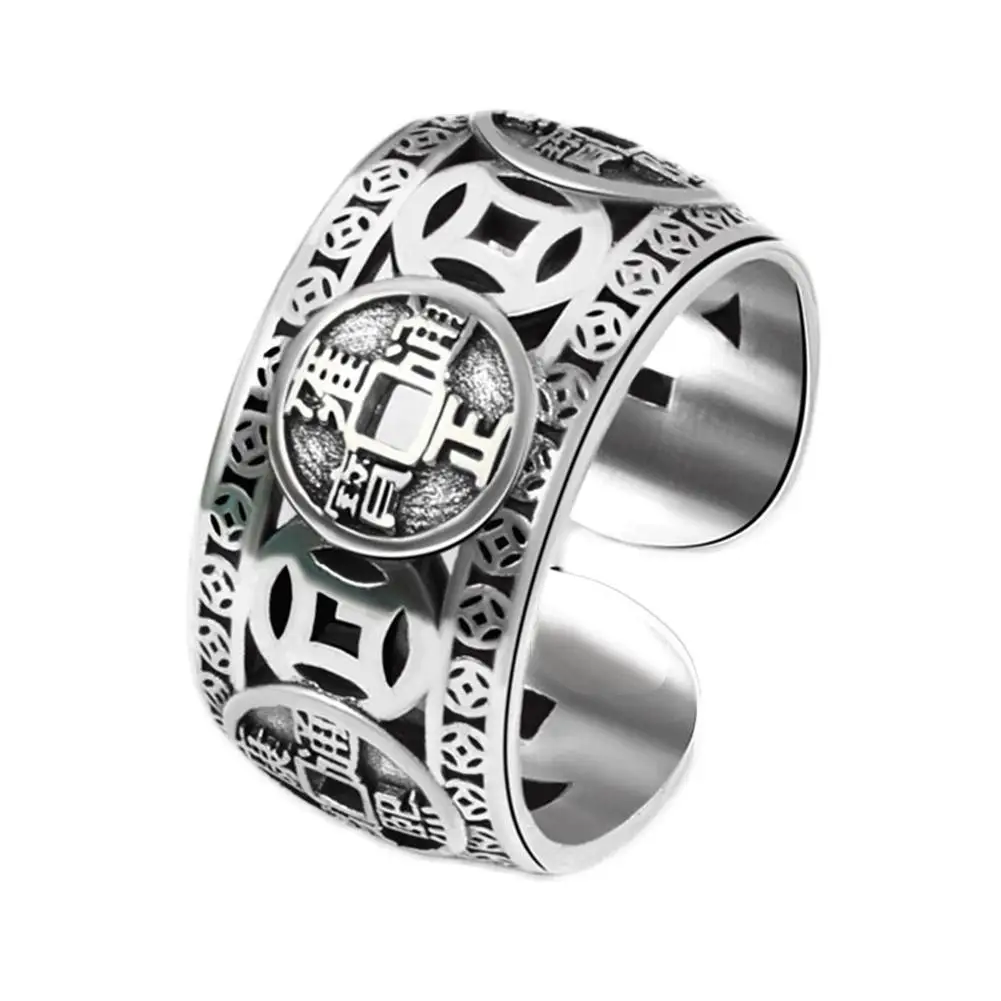 Chinese Retro Feng Shui Silver Plated Adjustable Rings For Women Men Amulet Wealth Lucky Jewelry J7Y0