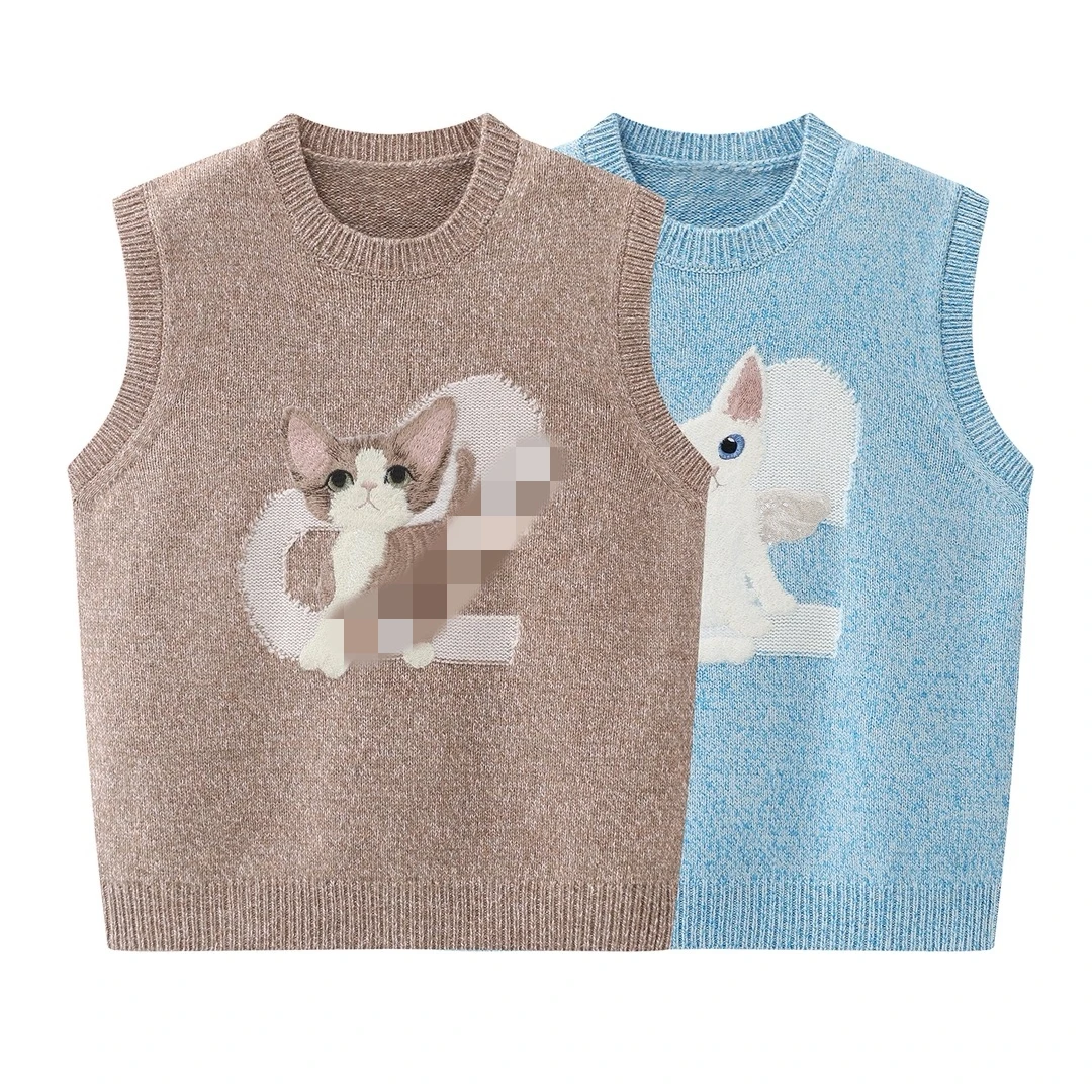 

Вязаный жилет с круглым вырезом и модным мультяшным узором, женский, свободного кроя, весна 2026