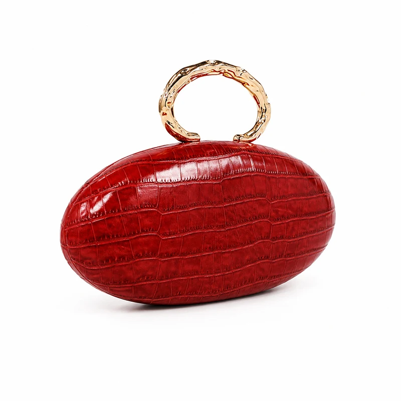  Eiförmige Handtasche mit Krokodil-Textur und Acryl-Griff, ovale Abendtasche mit Kettenriemen für Damen, luxuriöse Clutch für Hochzeiten und Partys. – Detail 1