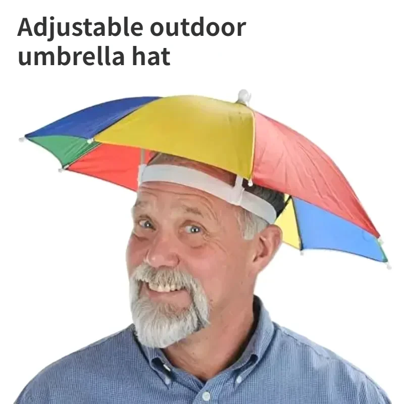 Outdoor Sun Shade Waterproof Camping Fishing Headwear Cap Portable Rain Umbrella Hat Foldable Adjustable Hat Rain Hat Umbrella