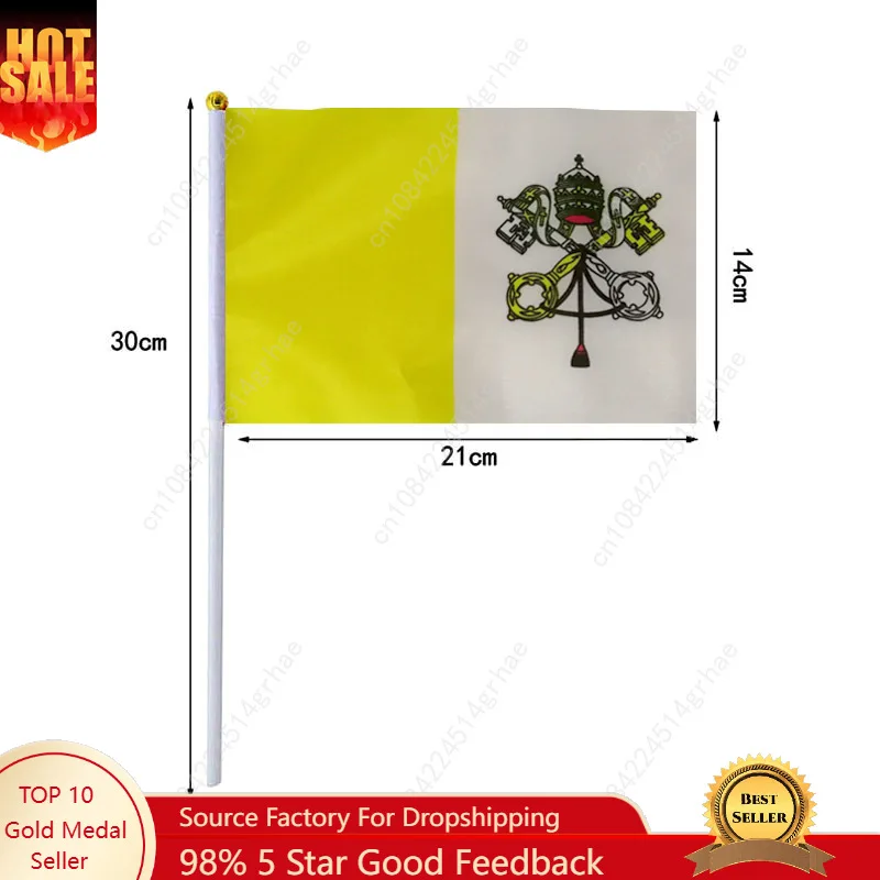 Vatican Hand Waving Flag Vatican City Flag Small Mini Hand Held Flags 10 Pcs  Sporting Event Support Handheld Flag