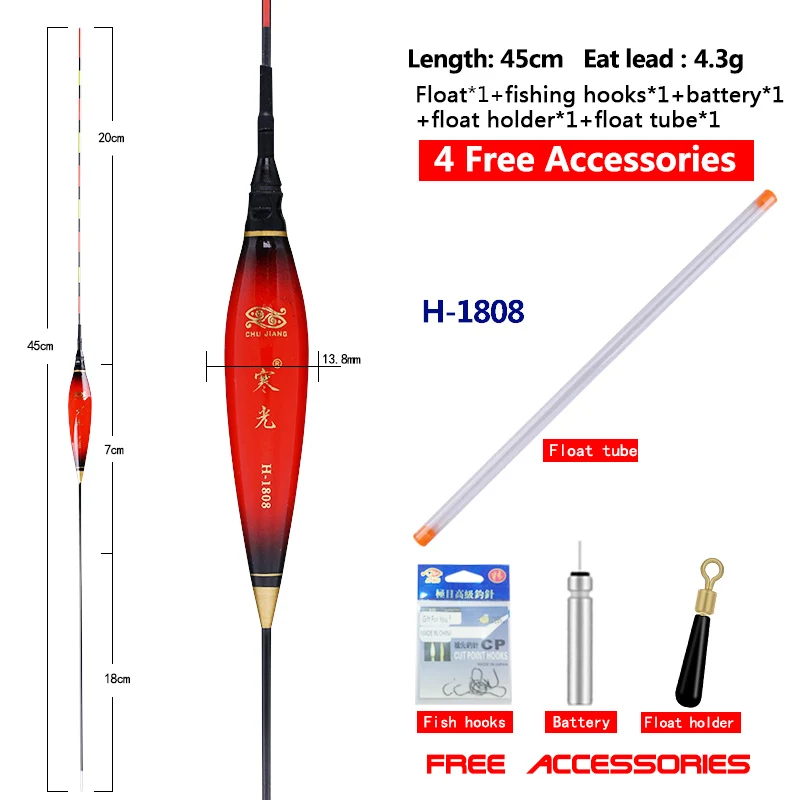 

1 Piece Luminous Fishing Float+1 CR425+1 Float Tube+1 Float Holder+1 Bag Hooks Electric Buoy Sensitive Bobber Lake Float Tools