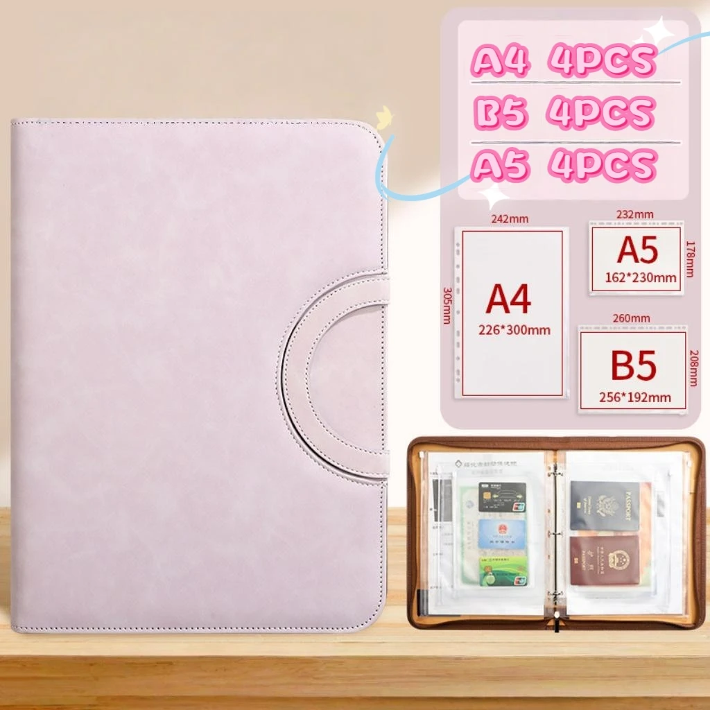

New A4 4-ring PU Leather Binder Document Organizer Folder Set, including 3-type Binder Zipper Pockets with Zipper
