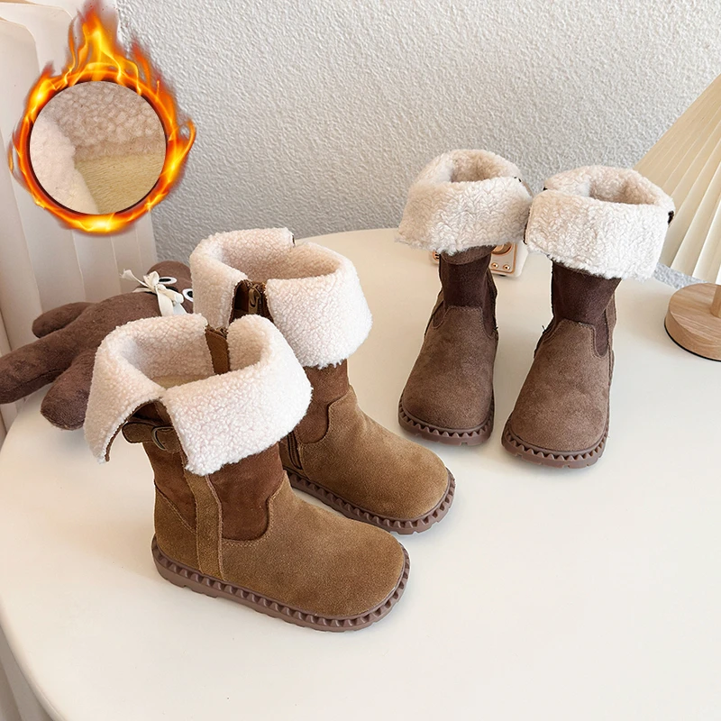 

Children's Boots 2025 Autumn Winter New Cute Child Velvet High End Snow Boots Fashion Girls Anti Slip Warm Performance Boots