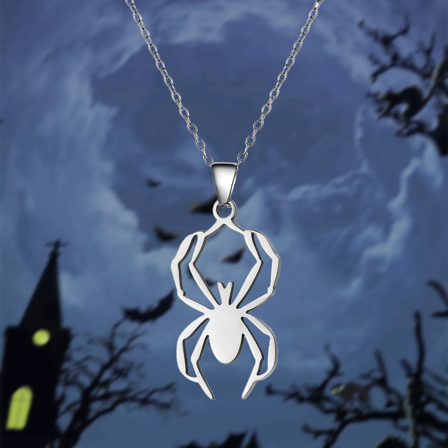 Mode Edelstahl Halloween Anhänger Halskette für Frauen Männer schwarze Katze Geist Spinne Kürbis Halskette Freundschaft Schmuck Geschenk – Detail 24