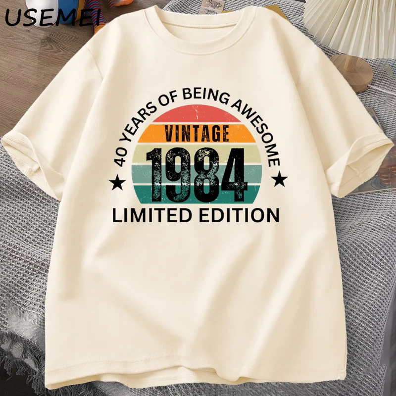 40th Birthday Men's T-shirt Made in 1984 Vintage Tshirt 40 Years Old T Shirts for Men Casual Short Sleeve Mens Clthing Oversized