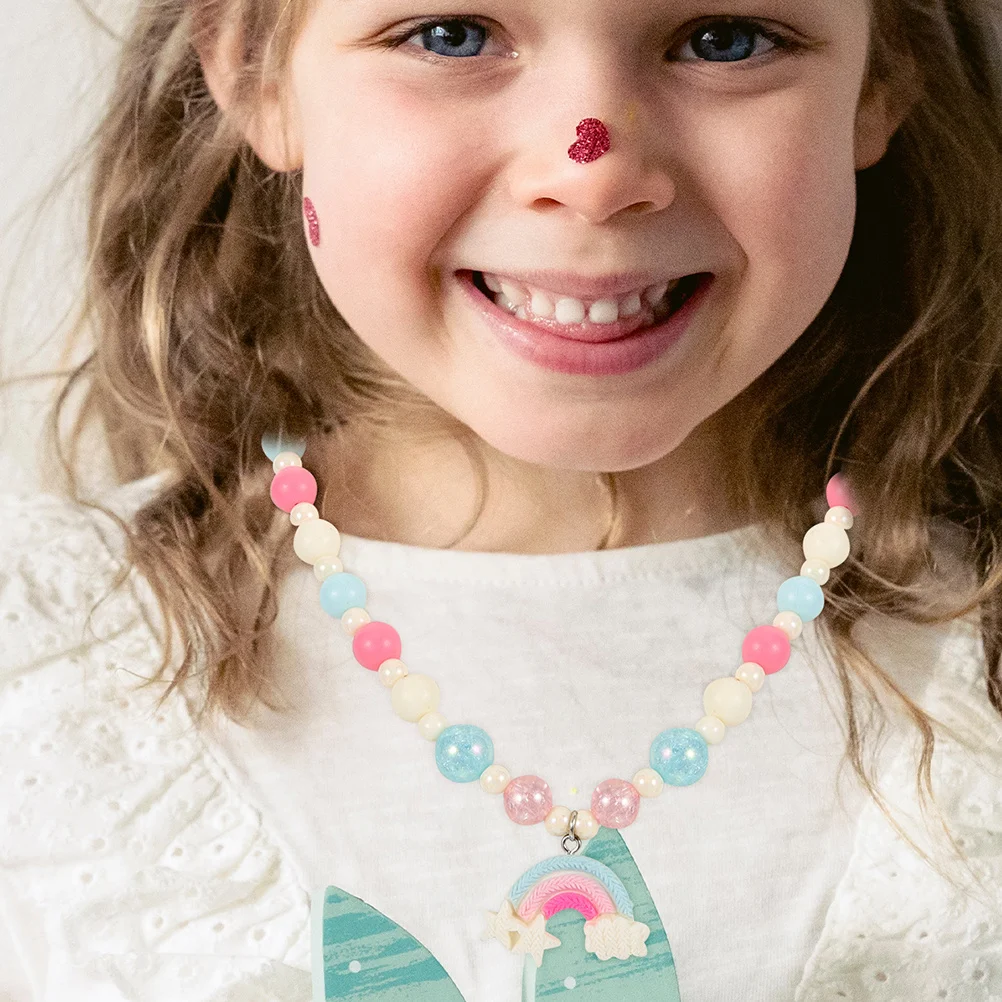 

6pcs Resin Cartoon For Girls Cute Pendant Neck Jewelry Colorful Beaded Necklace Set Summer Beach Wear Kids Fashion Necklace