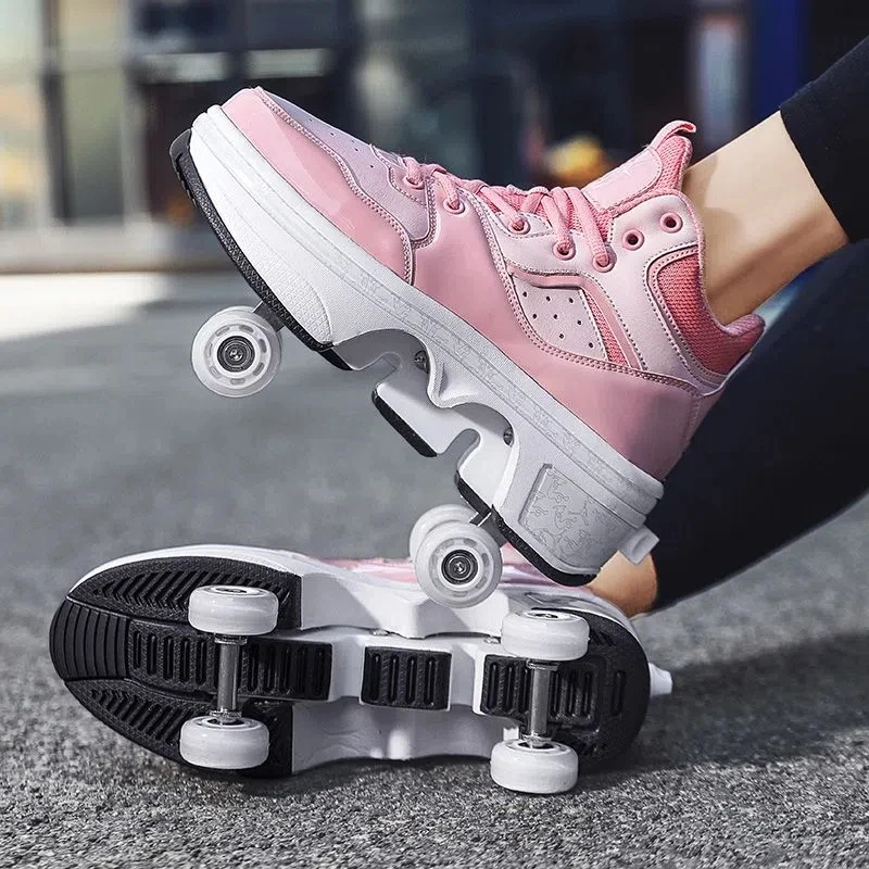 4 Wheels Deformation Roller Skating Shoes Parkour Sports Shoes Skateboard Shoes Roller Skates Shoes Walking Running Shoes