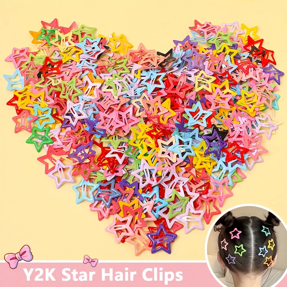 

50/100 Pieces of Random Color Y2K Style Cute Five-Pointed Star Hair Clips, Suitable for Daily Wear for Girls