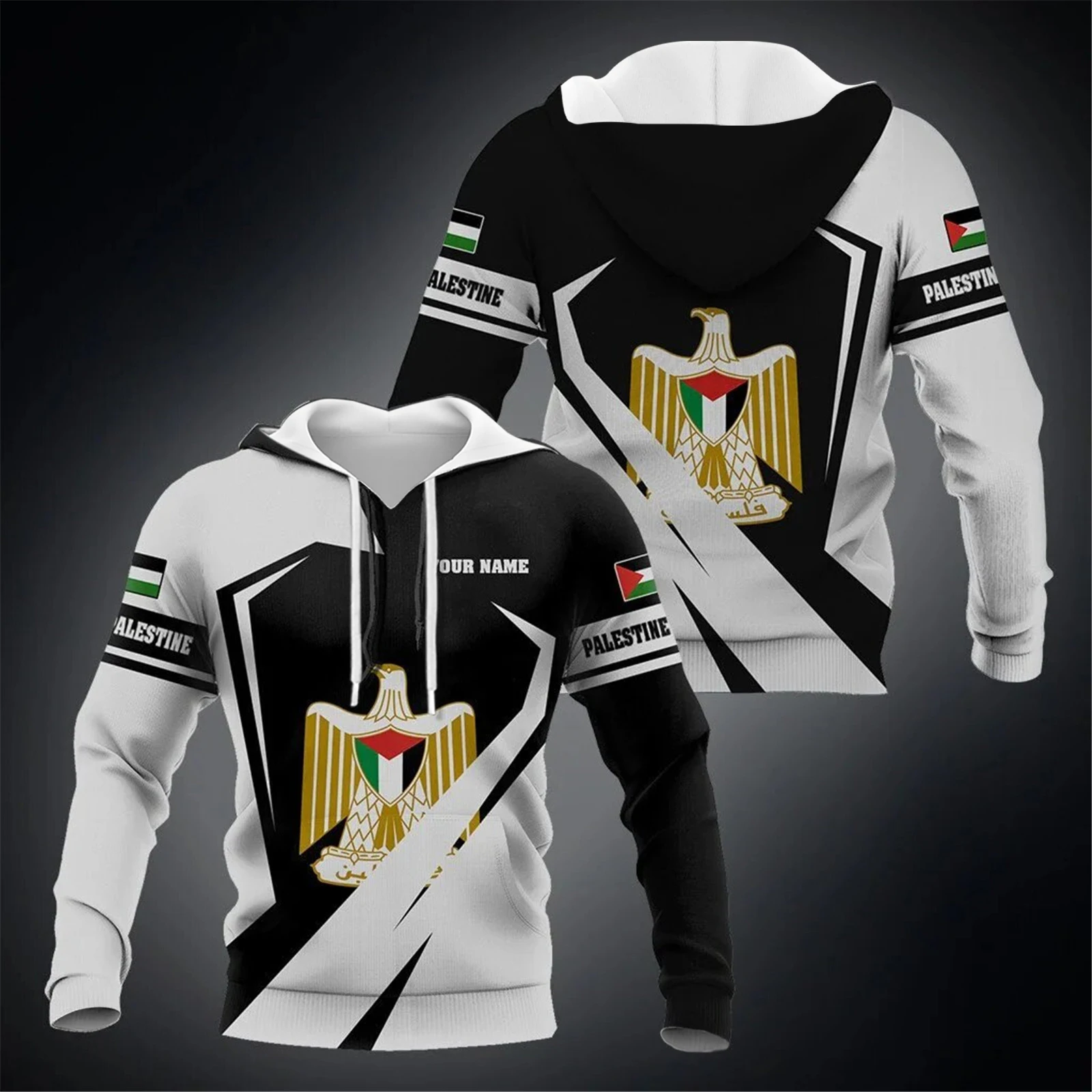 HX Palestine Hoodies Custom Name Fashion Splicing 3D Printed Hoodie Sportswear Casual Sweatshirt Men Clothing Dropshipping