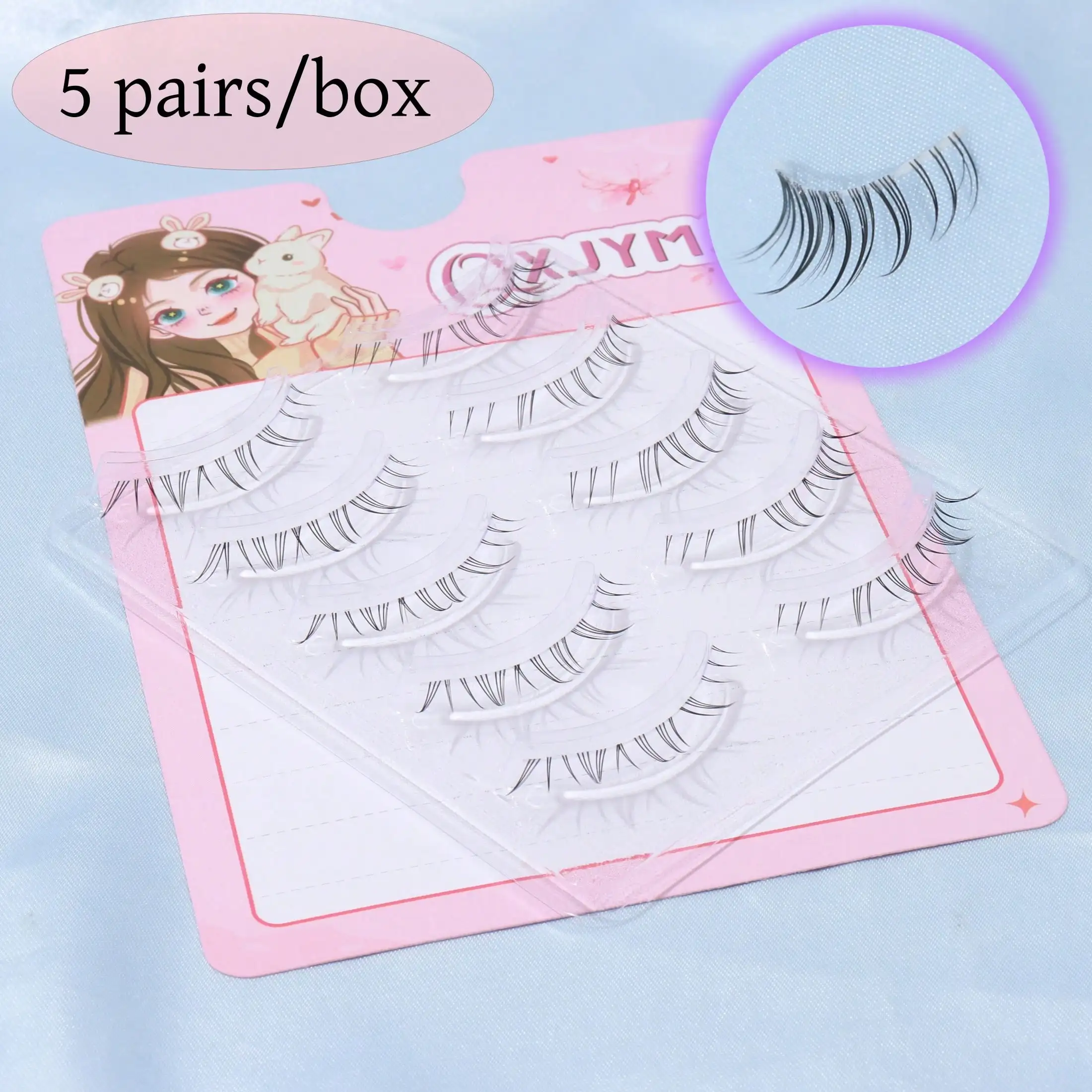 5 Pairs Transparent-stem Natural False Eyelashes,Japanese Anime Style Sharp-tip Dramatic DIY Lower Lashes, Comfortable for Girls