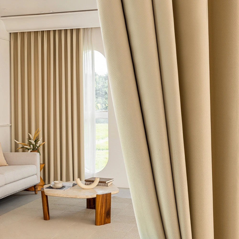 Tenda oscurante moderna e minimalista in ciniglia spessa, parasole con riduzione del rumore isolante con motivo a onde, lavorazione dell'anello di ferro