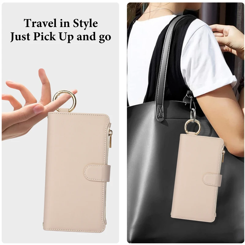 Multifunction Card Slots Holder Zipper Wallet Flip Phone Case for IPhone 15 14 13 12 11 Pro Max Plus XS XR X 15Pro Strap Cover