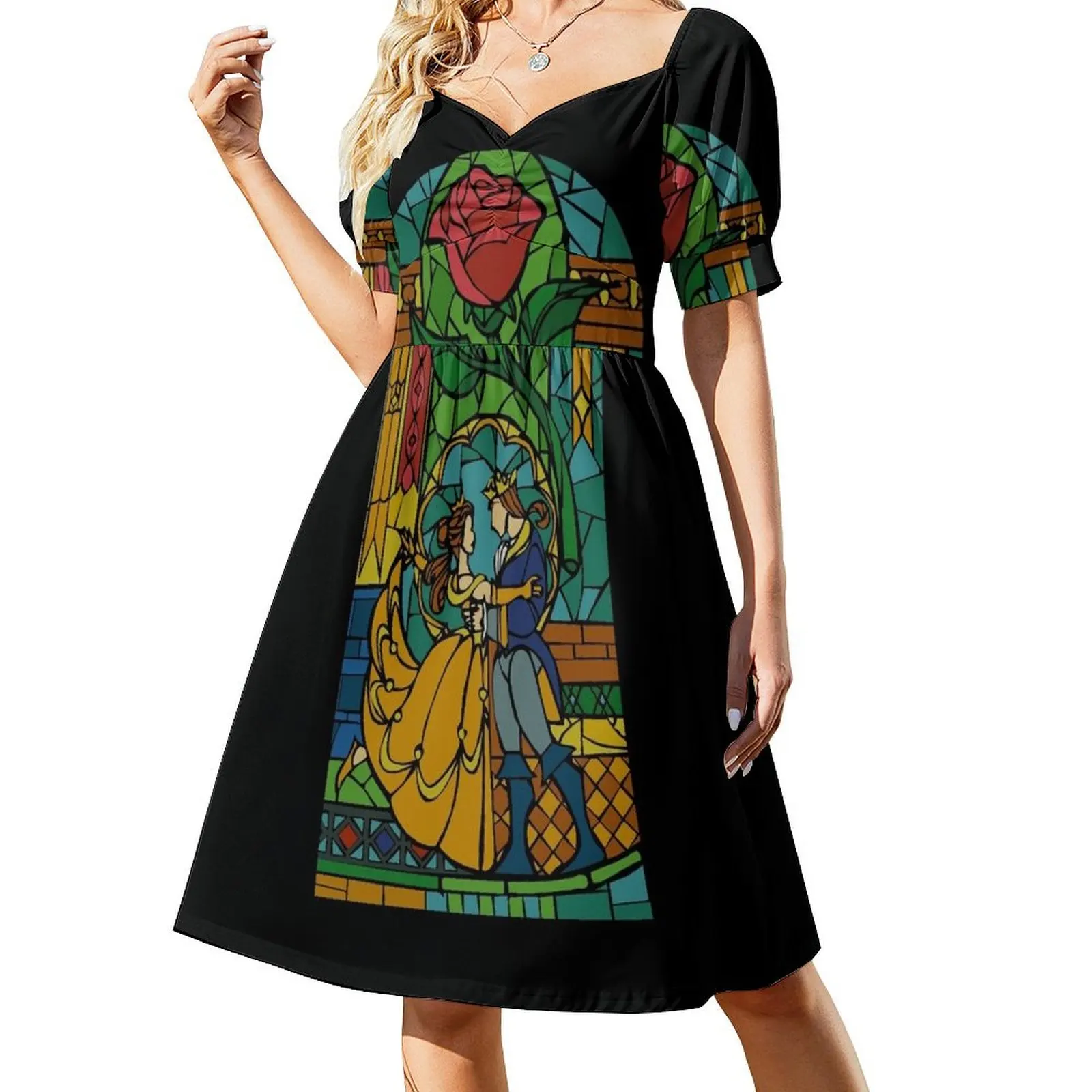 

Beauty and The Beast - Stained Glass Short-Sleeved Dress women dress Woman clothing