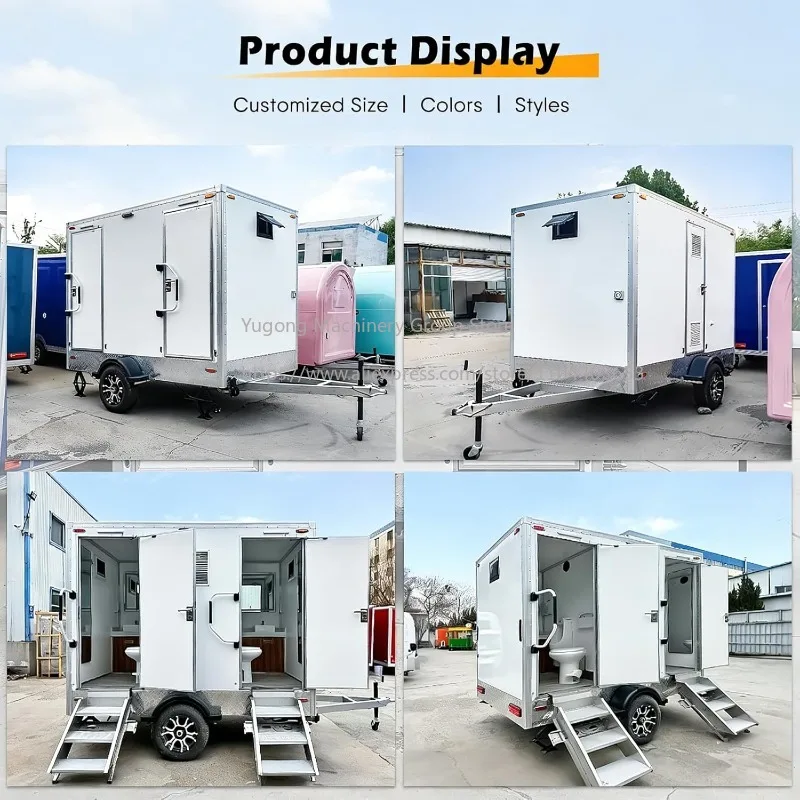 Mobile Restroom Trailer Portable Bathroom Trailers Luxury Toilet Trailer with Flush System Sink Water Tank for Wedding Outdoor