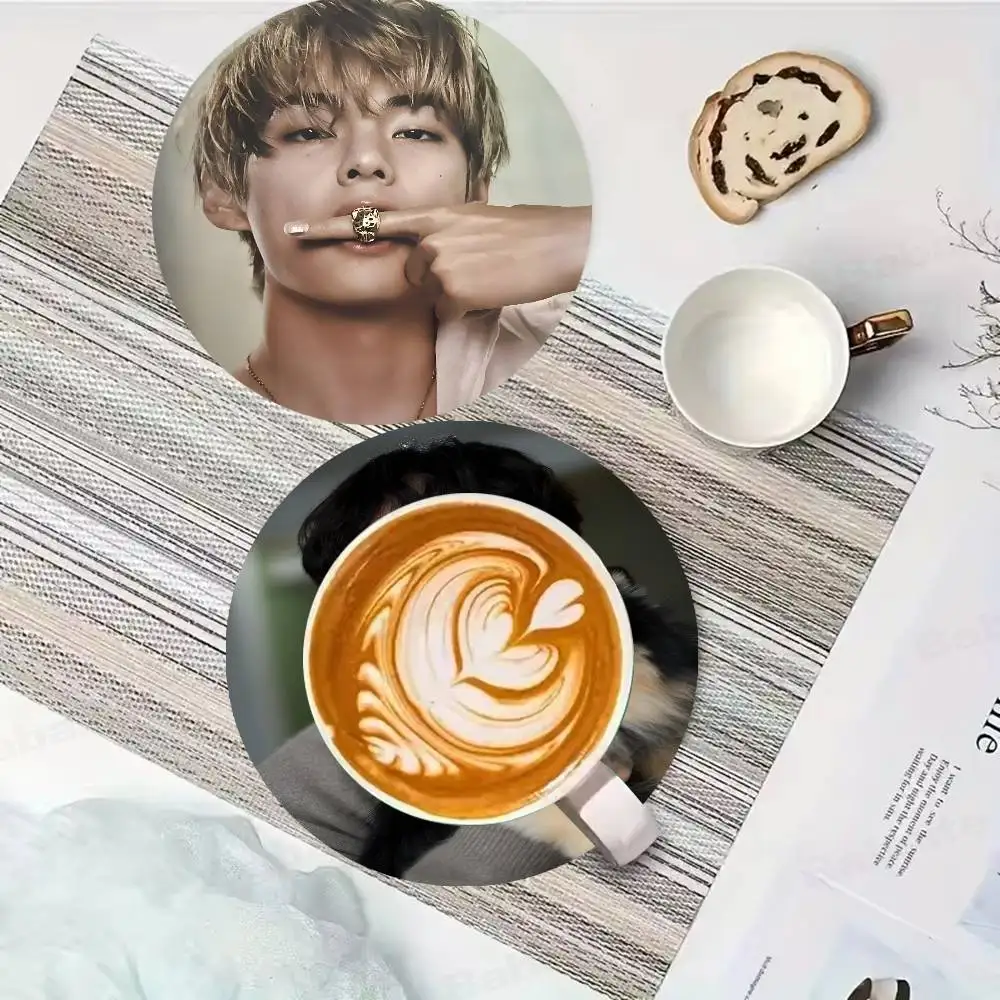 

Cartoon Kim TaehyungS 1pc Pattern Coaster Tea Cup Heat Insulation Pad Anti-scalding Anti-slip Table Bowl Plate Mat