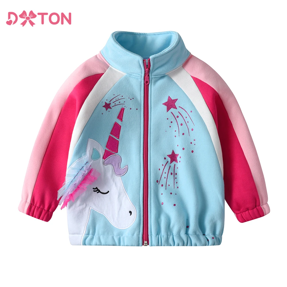 

DXTON 2023 Unicorn Kids Jacket For Girls Autumn Winter Thick Children Warm Coat Cartoon Zipper Teens Baseball Outerwear Clothing