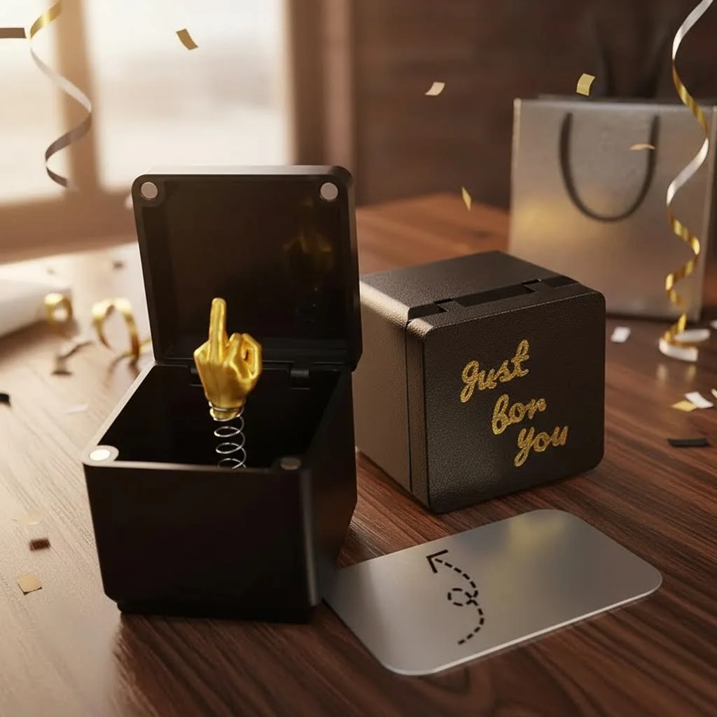 Christmas Interesting Prank Gift Middle Finger in Box Christmas Box Funny Creative Gifts Office Desk Decoration Home Decoration