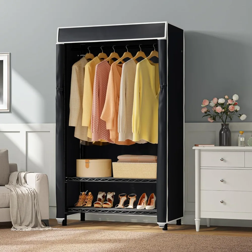 3 tier clothes rack with lid clothes rack, separate wardrobe for hanging clothes, suitable for separate wardrobe in small spaces