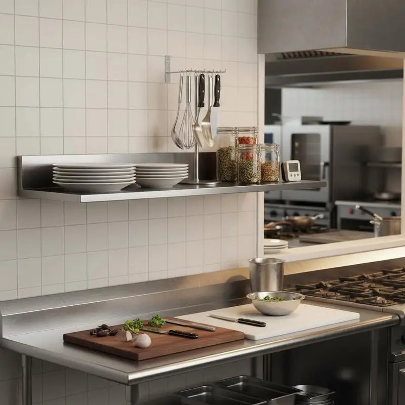 

Metal Floating Ledge 8.6" x 24" For Restaurant Kitchen Bar, Backsplash Design 44 lbs Capacity Heavy Duty Storage Rack Wall Mounted Solid Construction