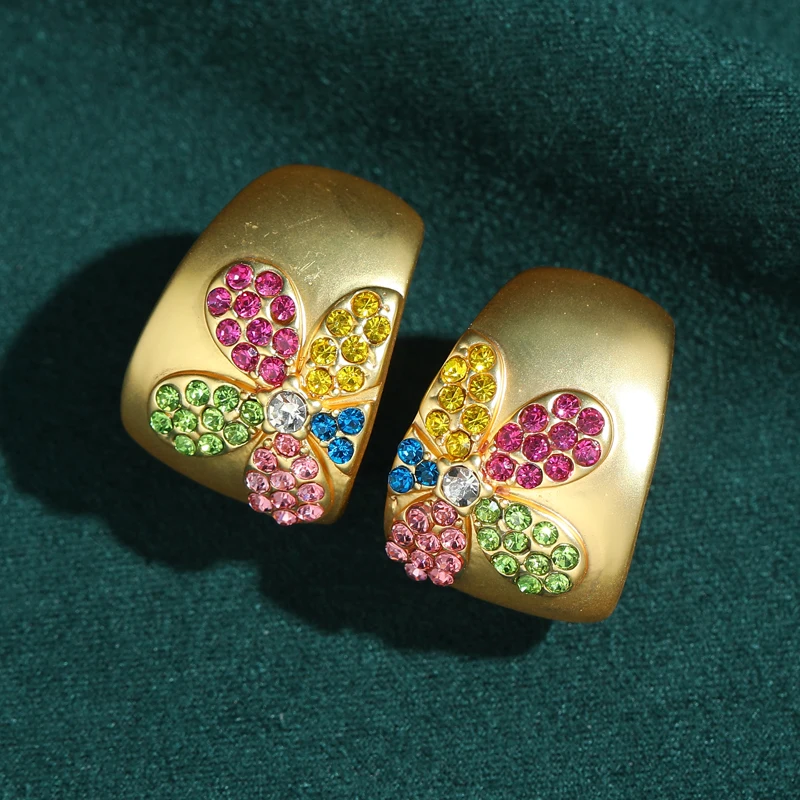 

Винтажные серьги-гвоздики золотого цвета для женщин, окрашенные 5 цветов, антикварные ювелирные изделия со стразами, 2025 год, подарок на день рождения для мамы, новый тренд