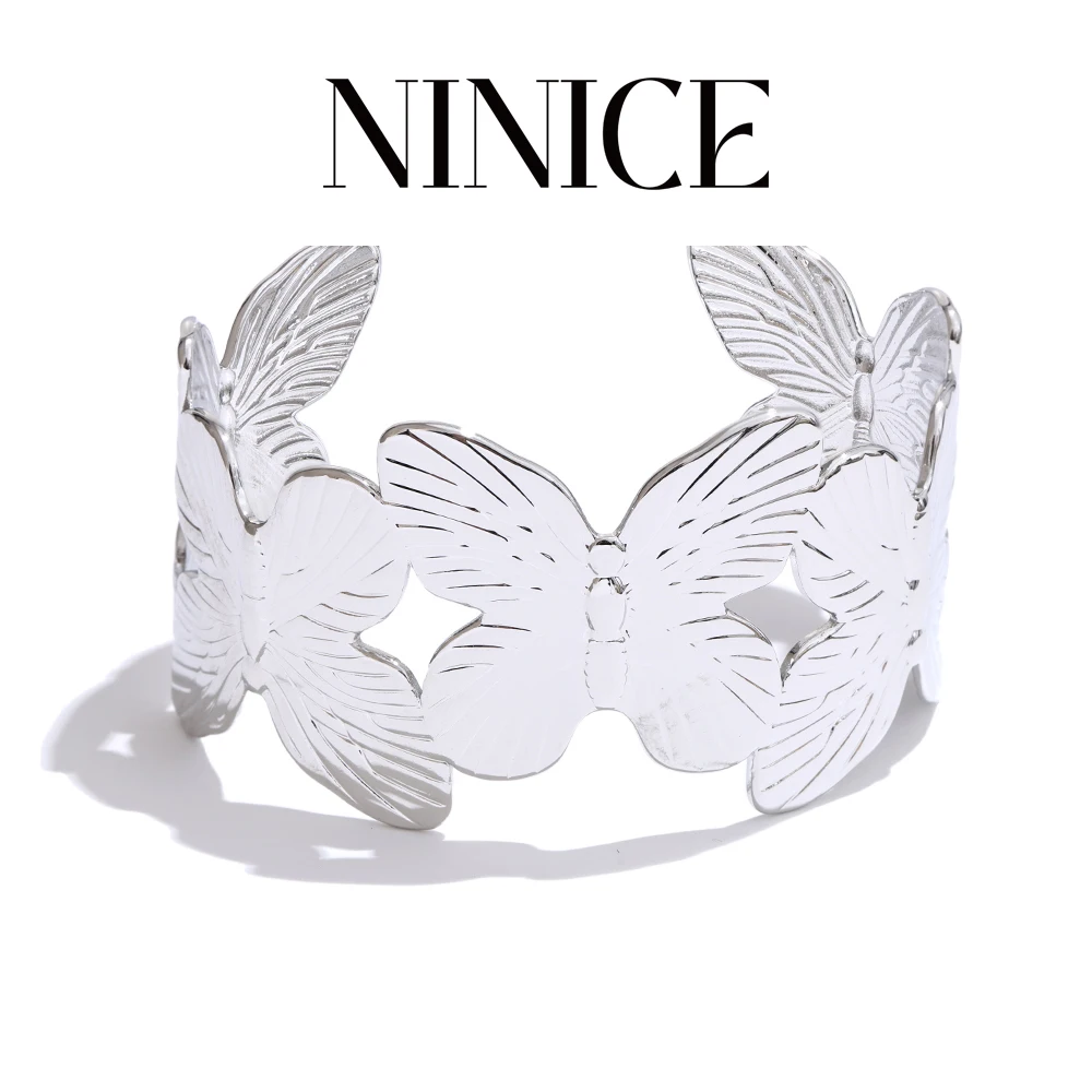 

NiNice Arrivals Stainless Steel Big Butterfly Cuff Bangle Bracelet 18K Gold Color Platinum Plated Fashion Jewelry for Women