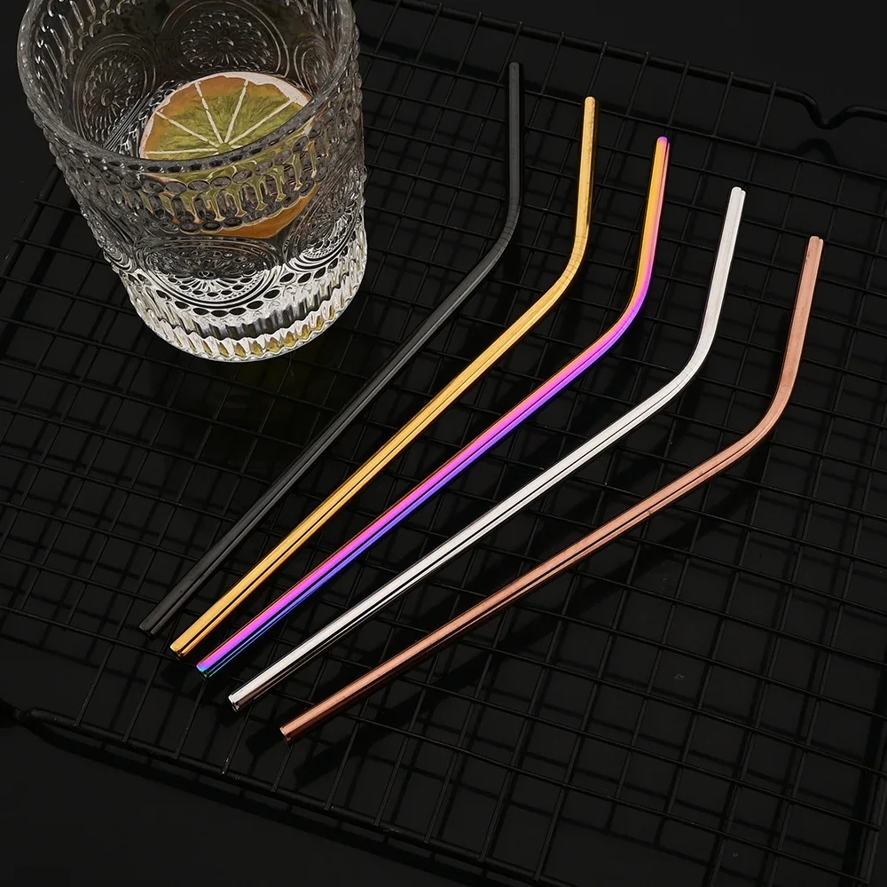 12Pcs Rose Stainless Steel Straws 215*6 Mm Reusable Metal Drinking Straw with Cleaner Brush for Tumblers Party Bar Accessories