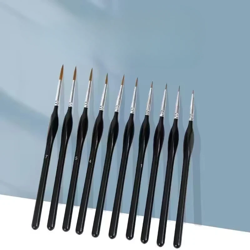10 ピース/セット詳細ペイントブラシ黒ポール付きミニチュア水彩油絵描画ライナーペン文具学用品