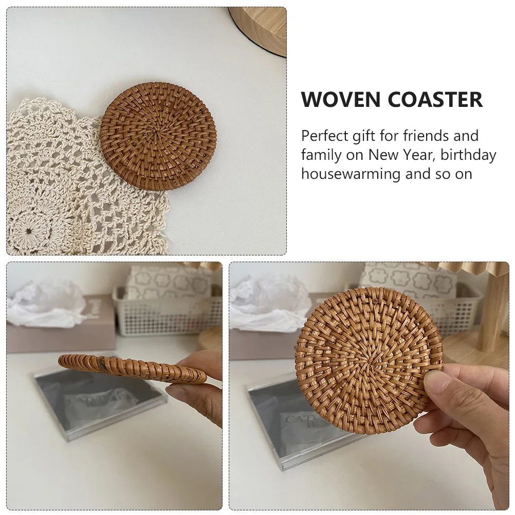 

2 шт. подставки из ротанга, домашний журнальный столик, круглая чашка, ретро тканый коврик для чашки, натуральный кухонный бар, ресторан, декор, подарок для