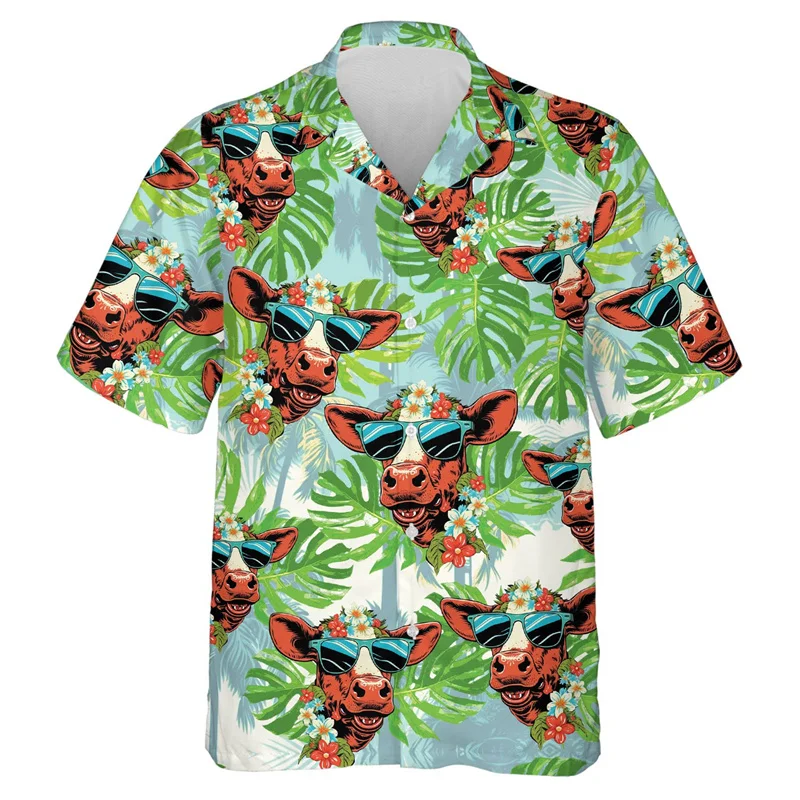 Camisas con estampado 3D de plantas de vaca para hombres y mujeres, camisa divertida de moda, ropa de calle informal de verano, Blusa de manga corta