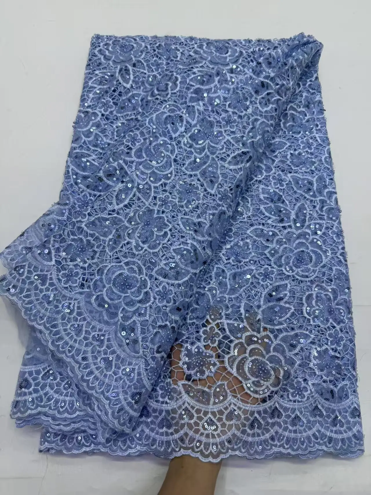 White African Guipure Cord Lace Fabrics 2025 Style Nigerian Water Soluble Beads Lace Fabrics 5 Yards for Wedding Party Dresses