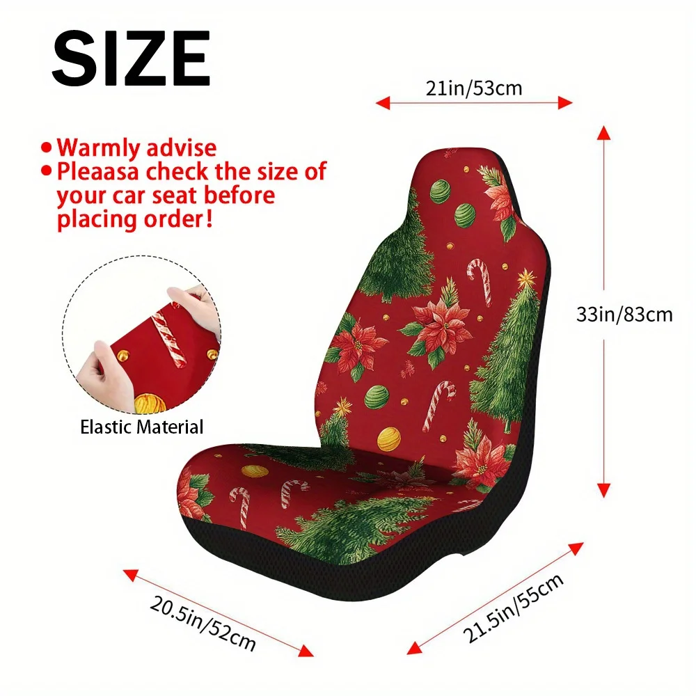 2pcs Christmas Tree And Candy Cane Print Car Seat Covers – Fit For Cars, Trucks, Vans, And SUVs | Durable Front Seat Protectors