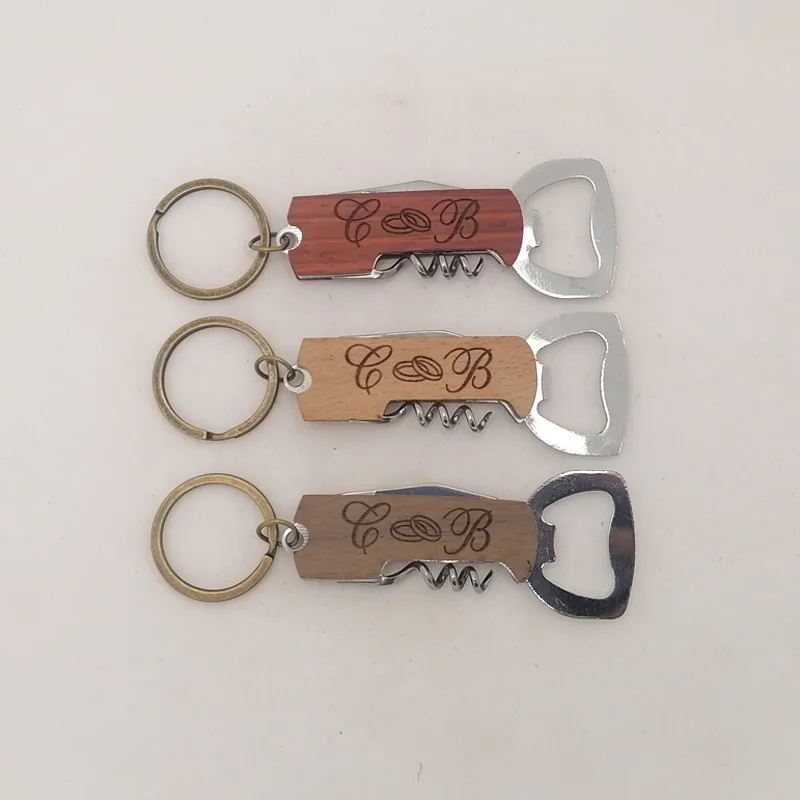 Anahtarlık Metal ahşap saplı 10 adet çok fonksiyonlu taşınabilir bira şişesi açacağı şarap tirbuşon açacağı konserve açacağı parti hediye