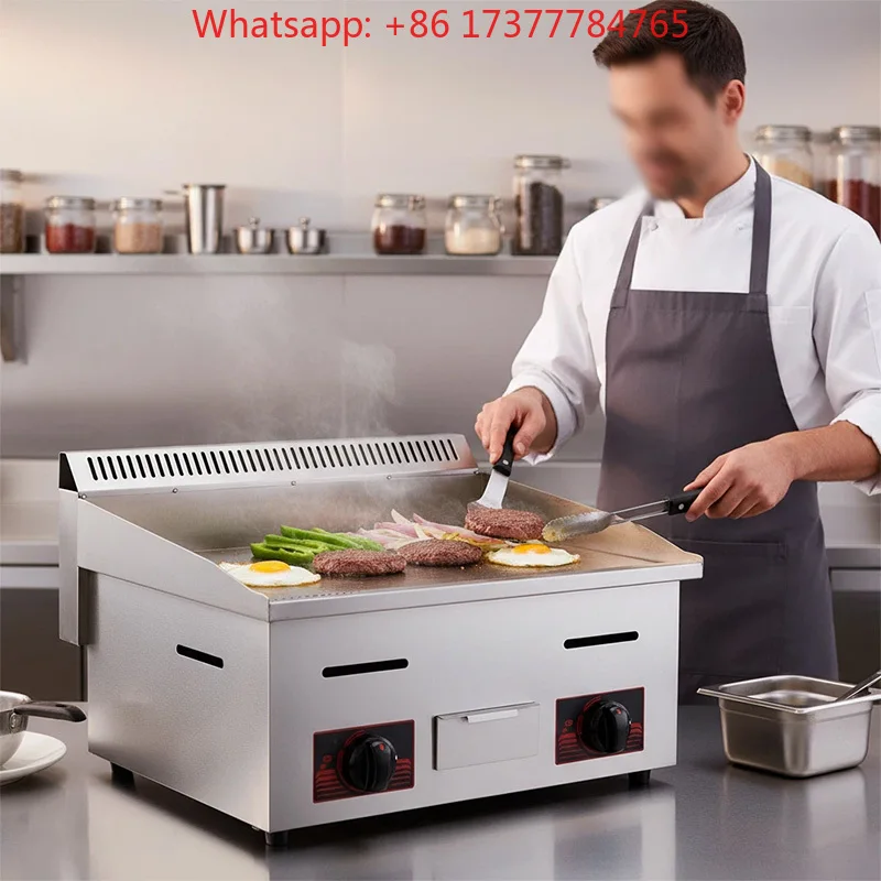 Commercial Griddle Stove Stainless Steel Double Burner Even Heating Fast Warming for Street Food Stall Restaurant Kitchen
