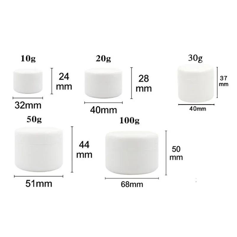 100Pcs 10g-100g Portable Plastic Cream Jar Cosmetics White Black Face Cream Pot Gold Silver Edge Sample Test Eye Cream Container