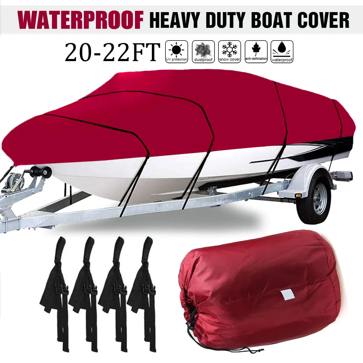 210D 20-22Ft Waterproof Heavy Duty Boat Cover Anti UV Sunshade Dustproof Case For Fishing Ski Trailerable V-Hull Marine