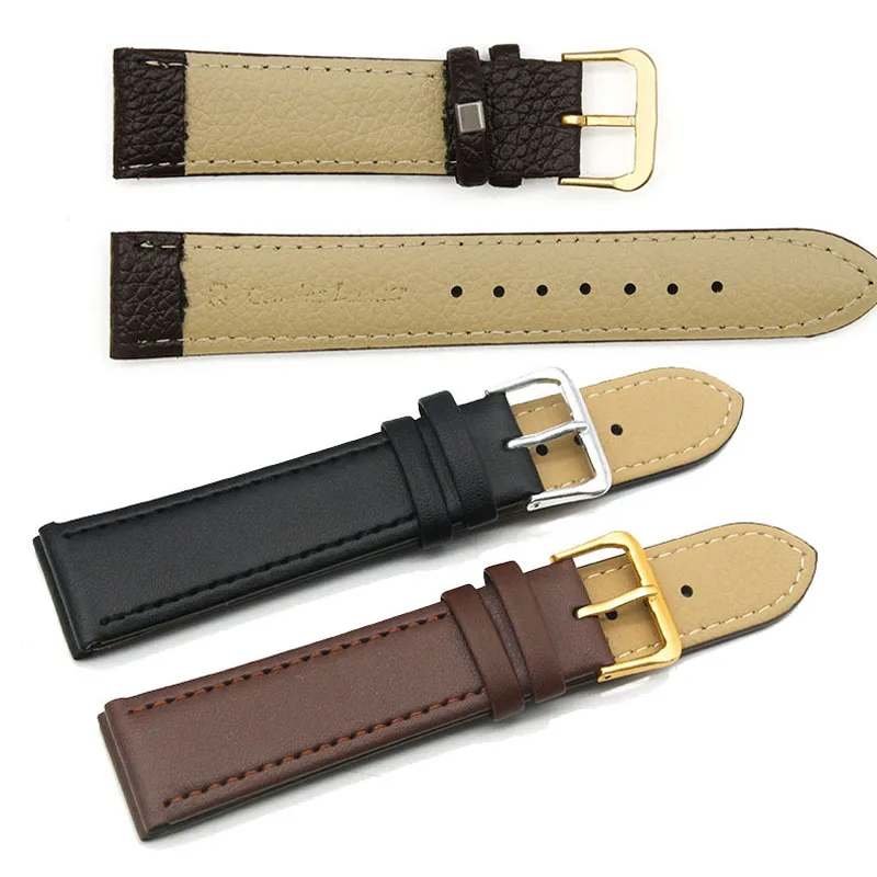 Litchi Genuine Leather Watch Strap Plain Weave Watchband Women Men Watch Band 8mm 10mm 12mm 14mm 16mm 18mm 20mm 22mm 24mm