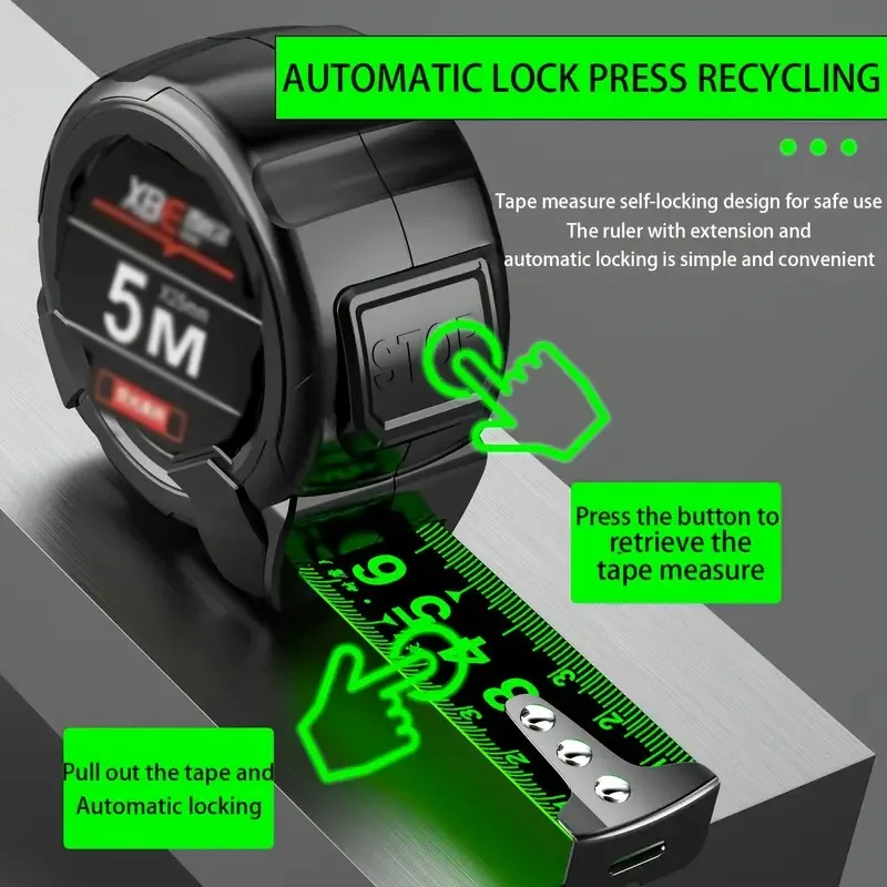 عالية الدقة 10 متر الصلب شريط القياس الذاتي قفل سميكة دائم مقاومة للاهتراء قطرة واقية أداة متري للبناء