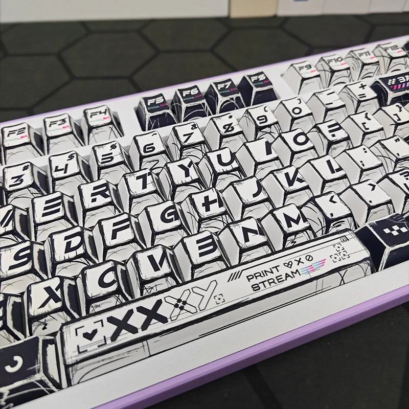 

Black and White Japanese Manga Cherry 137 Keycaps Game Keyboard Personality for Mechanical Keyboard Customize Key Caps Work