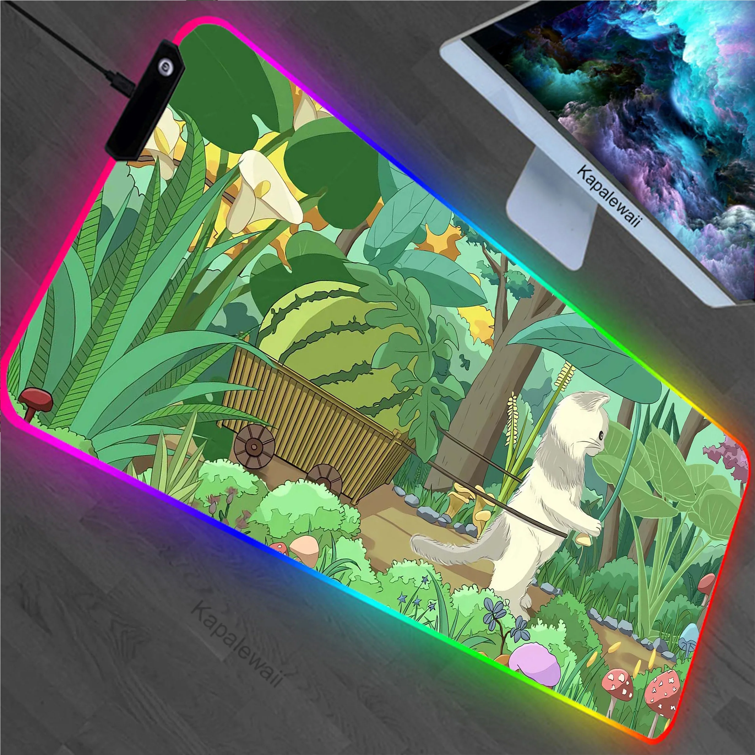 Cat Plant RGB LED Keyboards Computer Peripherals Office XXL Rubber Mouse Pad 900x400 Gamer Desk Mechanical Keyboard Mousepad