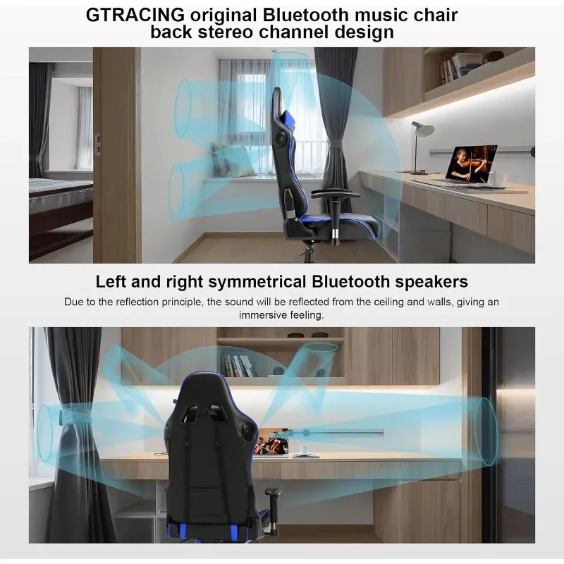 GTRACING Gaming-Stuhl mit Lautsprechern, Bluetooth, Musik, Videospiel-Stuhl, Audio, ergonomisches Design, robustes Büro
