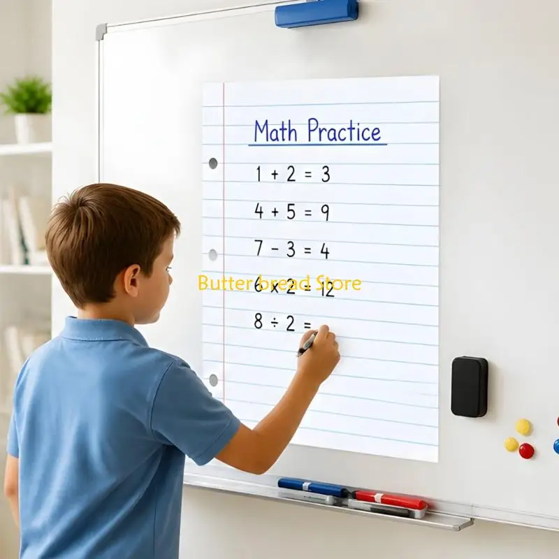 W89C Lined Whiteboard Sheet 28 x 22 Inch, 2 Pack Wipe Clean Writing Board with Red Margin and Wide Ruled Lines for Classroom