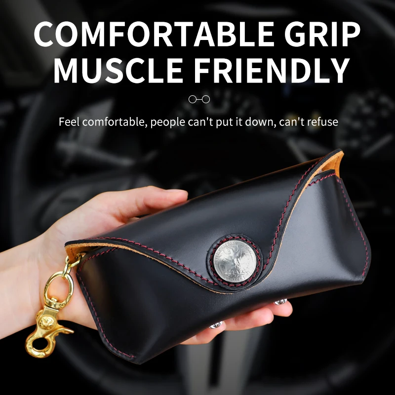 Retro Handmade Top Layer Cowhide Glasses Bag Sunglasses Box Genuine Leather Magnetic Buckle Eye Glasses Organizer Case